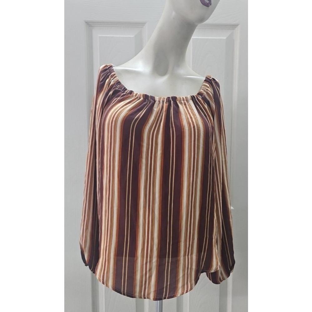 Forever 21 Contemporary Off Shoulder Striped Gauzy Y2K Office Top Size S - Picture 2 of 14